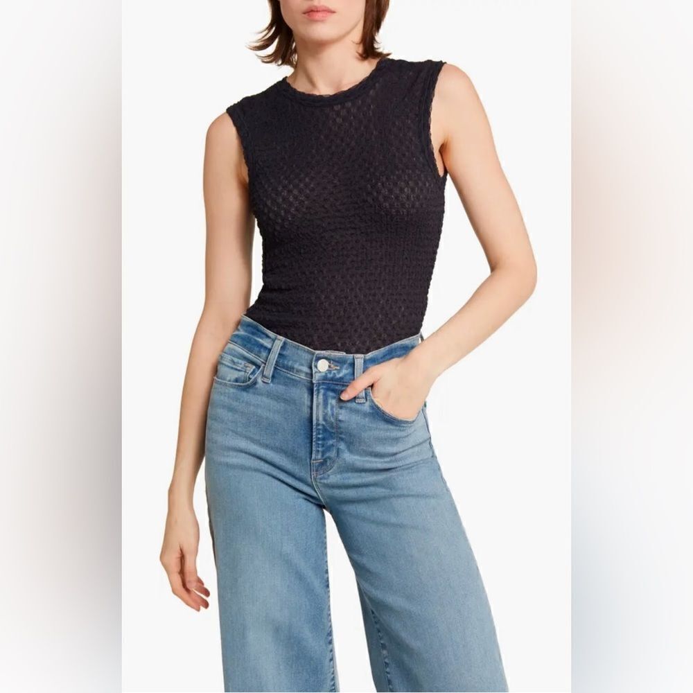 FRAME NWT Sleeveless Mesh Top in Navy Size Medium